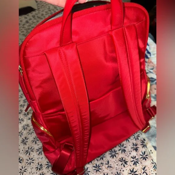 Tumi Red Voyageur Carson Backpack Gold Nylon Laptop Bag Travel NWOT - Picture 7 of 9